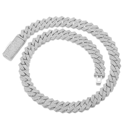 Iced Out Cuban Link Chain Bracelet and Necklace, 15mm Cubic Zirconia Pavé Rectangular Link, Unisex Hip Hop Jewelry
