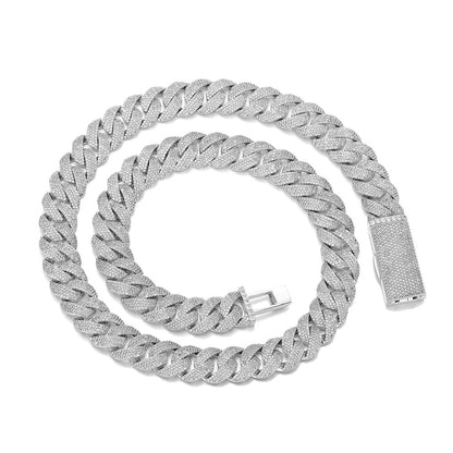 15mm Iced Out Cuban Link Chain Necklace & Bracelet, Unisex Cubic Zirconia Hip Hop Style