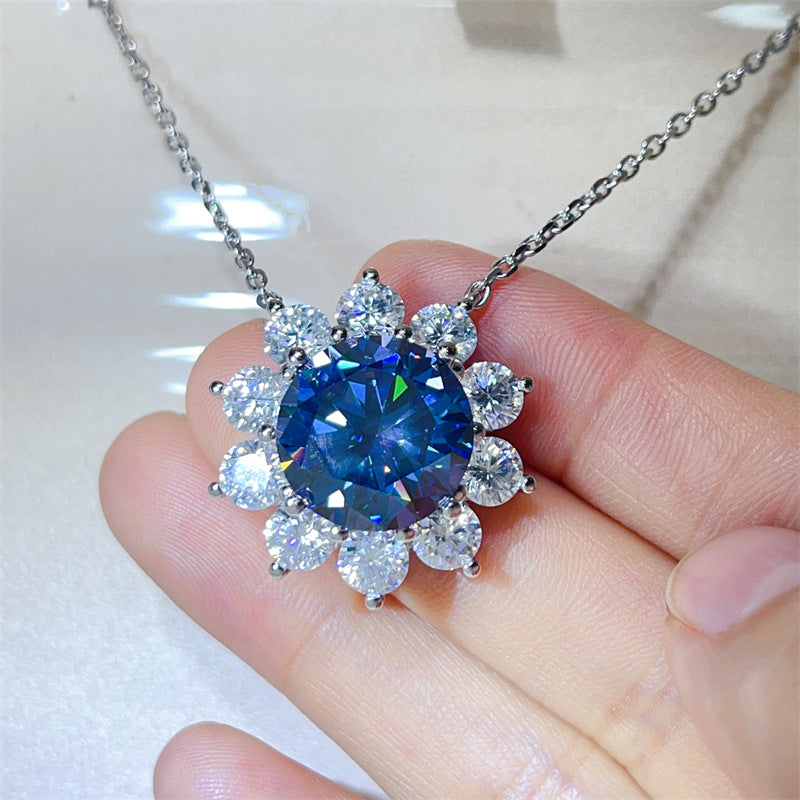 15 Carat Moissanite Flower Pendant Necklace for Women, Color Halo Statement Chain Necklace product image
