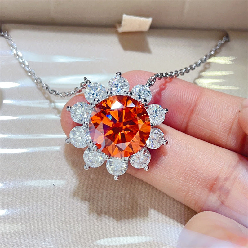 15 Carat Moissanite Flower Pendant Necklace for Women, Color Halo Statement Chain Necklace product image