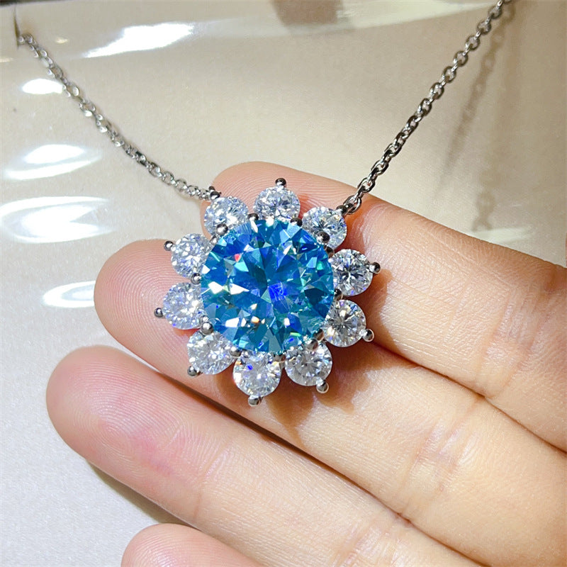 15 Carat Moissanite Flower Pendant Necklace for Women, Color Halo Statement Chain Necklace product image