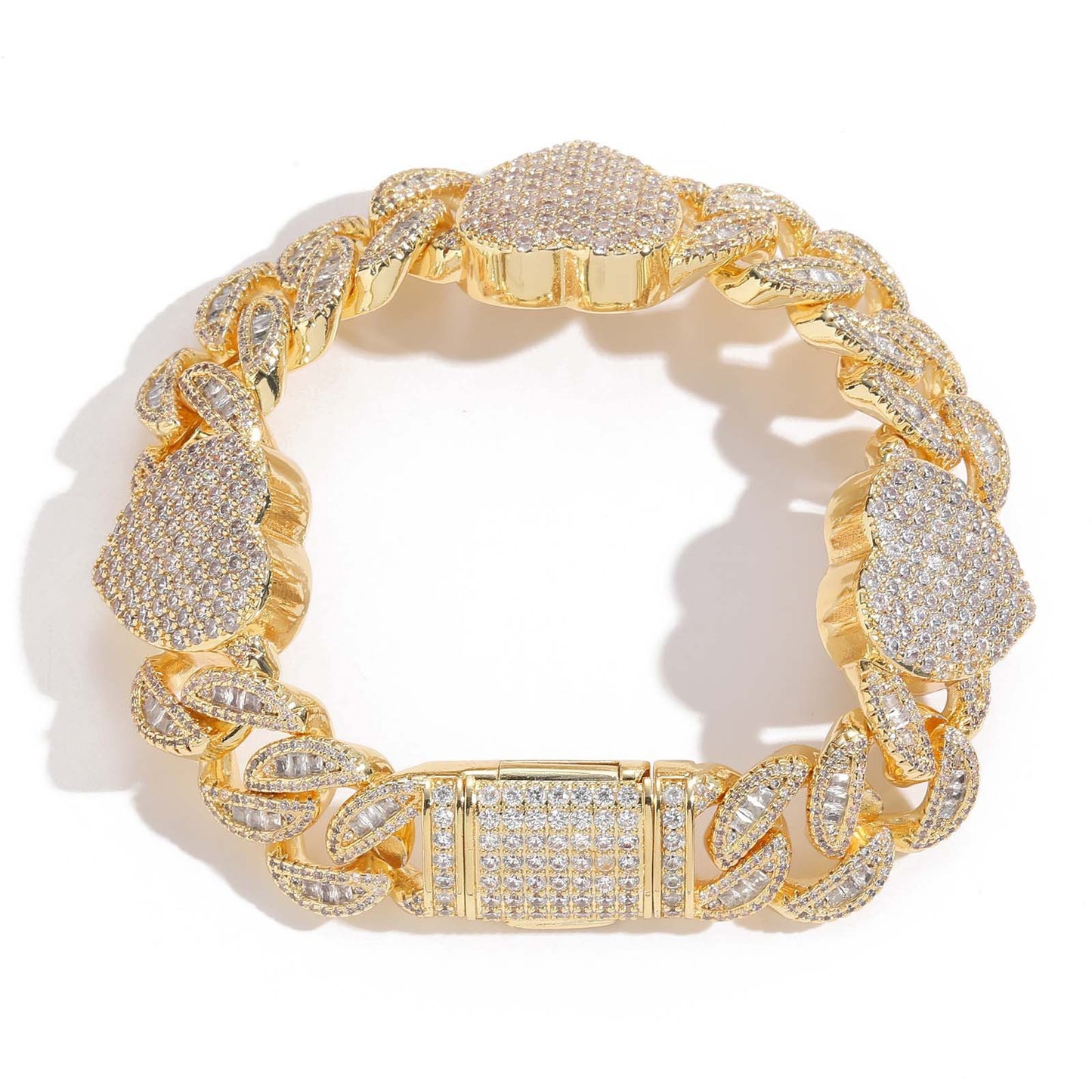 Hip Hop Heart Cuban Link Copper Bracelet for Men