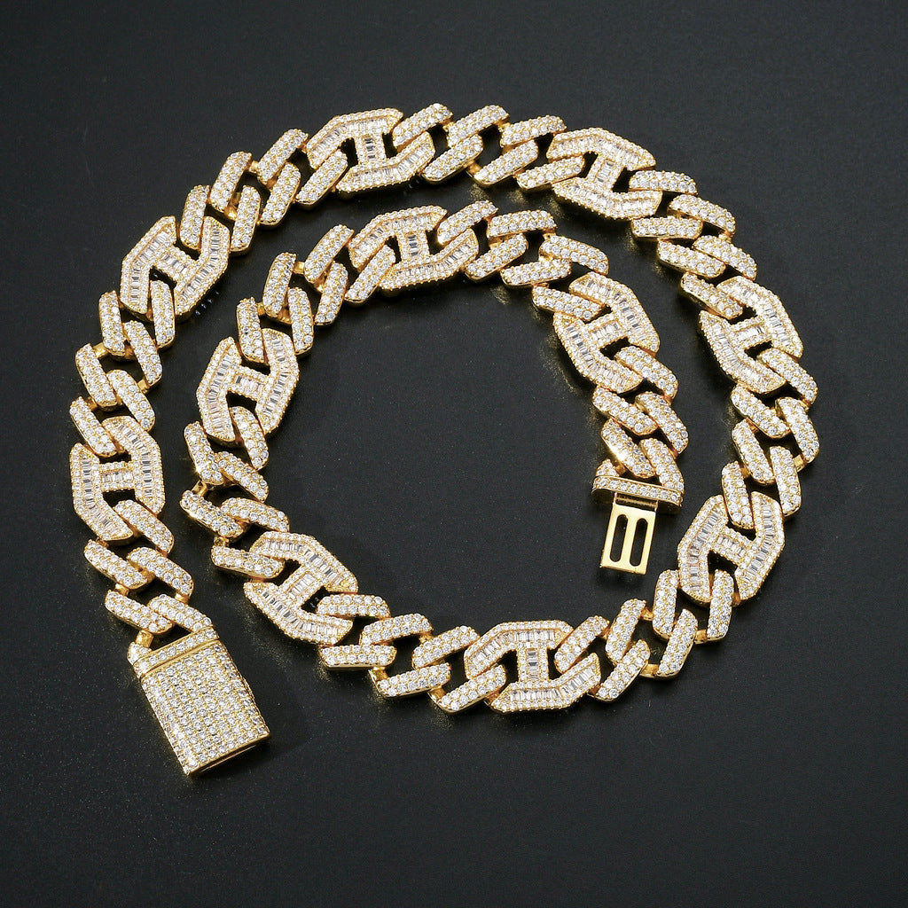 Hip Hop Diamond Shape Cuban Link Copper Necklace for Men