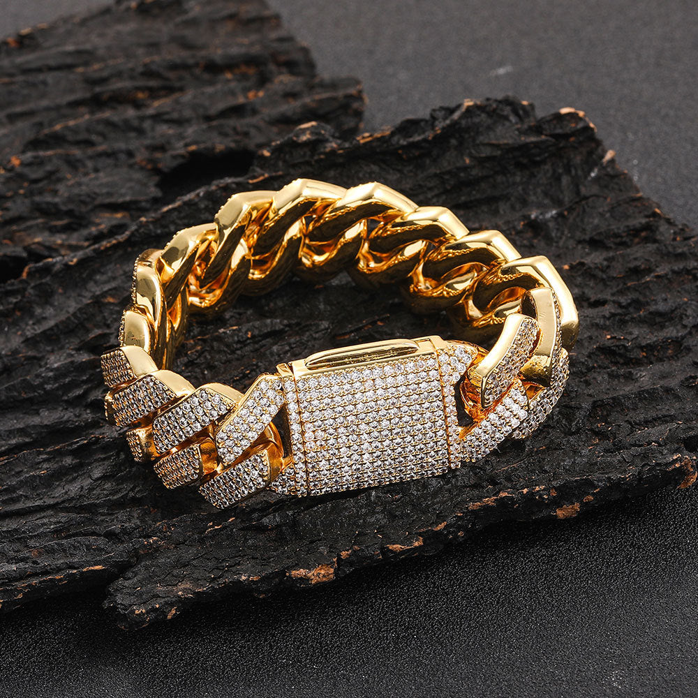 10-20 mm Diamond-Shaped Iced Cuban Copper Bracelet with Cubic Zirconia - CHAC001 product image