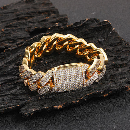 10-20 mm Diamond-Shaped Iced Cuban Copper Bracelet with Cubic Zirconia - CHAC001