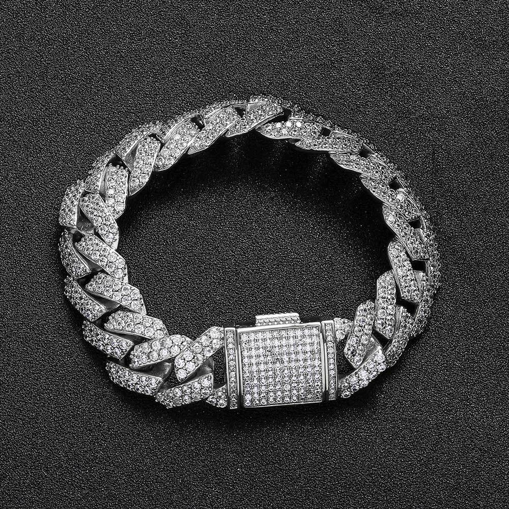 10-20 mm Diamond-Shaped Iced Cuban Copper Bracelet with Cubic Zirconia - CHAC001 product image