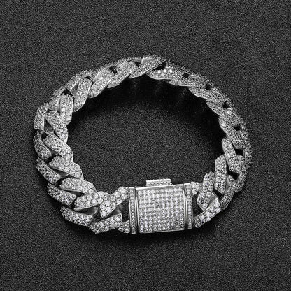 10-20 mm Diamond-Shaped Iced Cuban Copper Bracelet with Cubic Zirconia - CHAC001