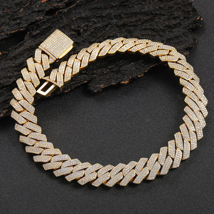10-20 mm Diamond-Shaped Iced Cuban Copper Necklace with Cubic Zirconia - CHAC001