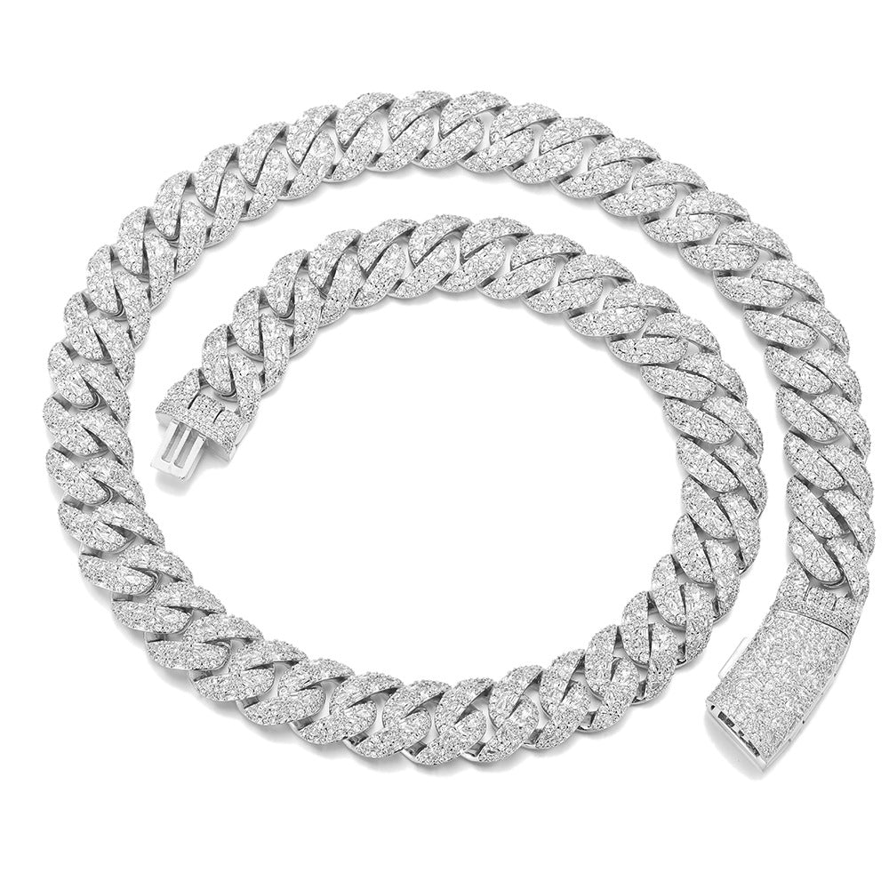 16mm Iced Out Cuban Link Chain Necklace Bracelet, Zircon Hip Hop Jewelry