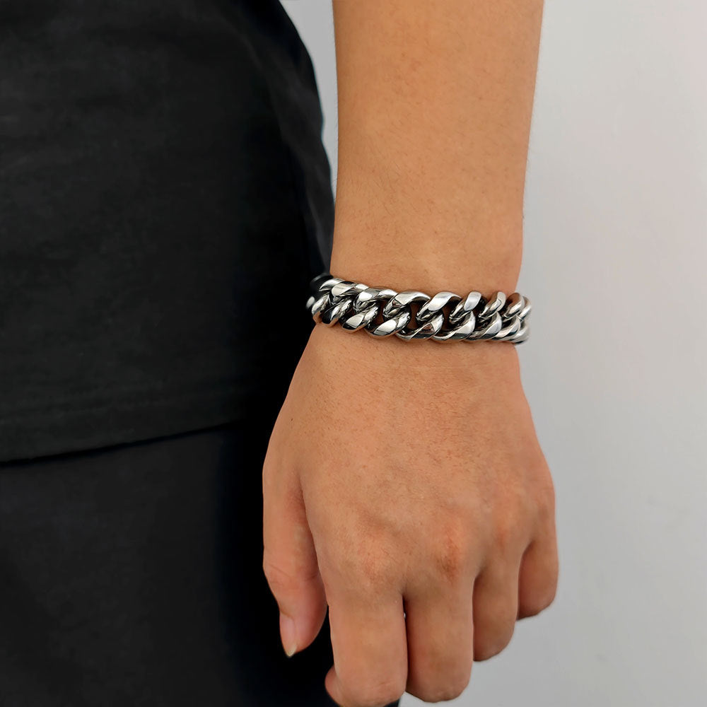 6-18 mm Polished Cuban with Decorative Clasp Stainless steel Bracelet - CHA004 product image