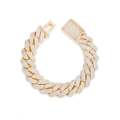 Iced Out 16mm Cuban Link Bracelet for Men and Women - Gold Color Copper Bracelet with Cubic Zirconia