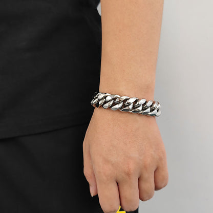 6-18 mm Polished Cuban with Decorative Clasp Stainless steel Bracelet - CHA004
