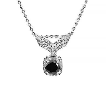 S925 Moissanite Angel Wings Pendant Necklace, Box Chain, Multicolor Stone Options