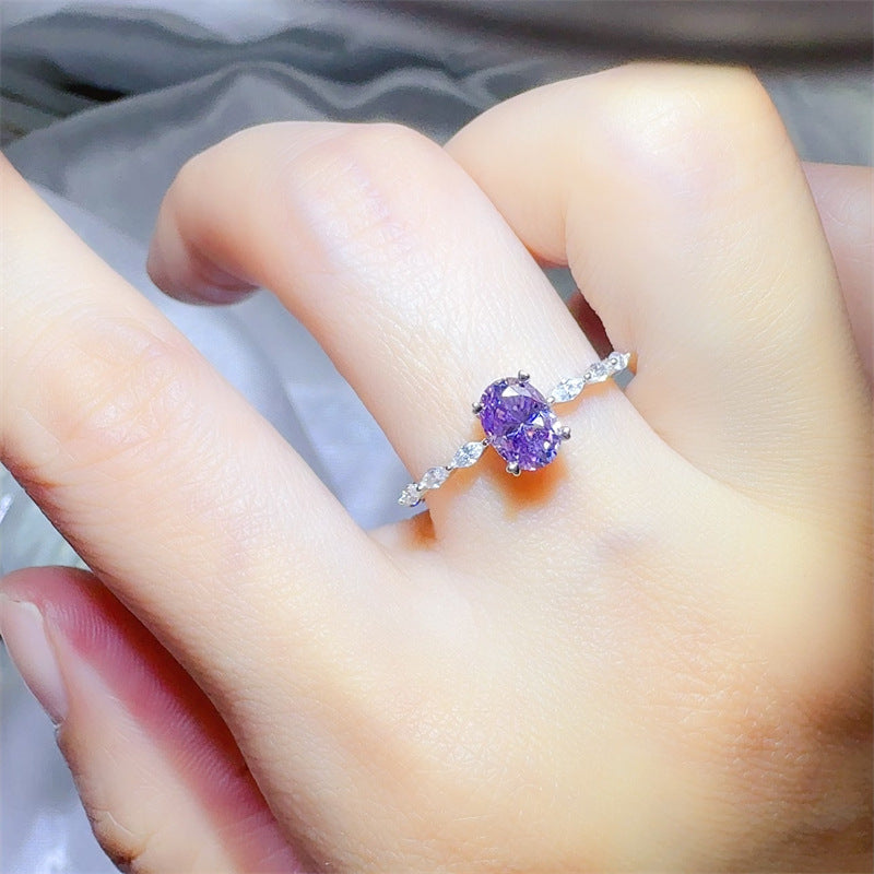 Purple Oval Moissanite Ring for Women, Oval Engagement Ring with Accent Stones, 1 Carat or 2 Carat product image