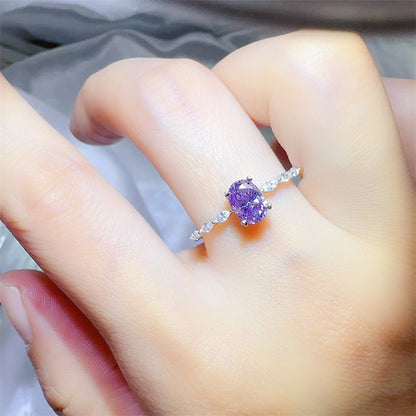 Purple Oval Moissanite Ring for Women, Oval Engagement Ring with Accent Stones, 1 Carat or 2 Carat