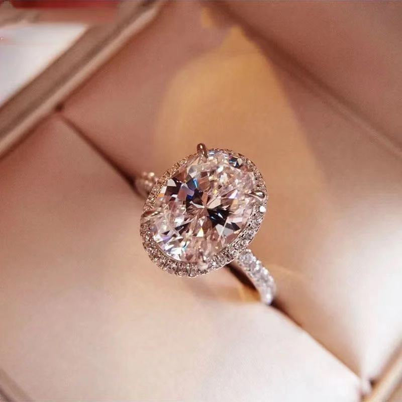 Oval Moissanite Halo Engagement Ring for Women, 1 Carat 2 Carat 3 Carat Promise Ring product image