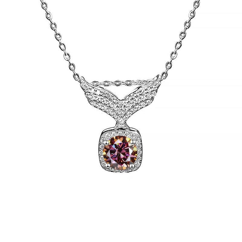 S925 Moissanite Angel Wings Pendant Necklace, Box Chain, Multicolor Stone Options product image