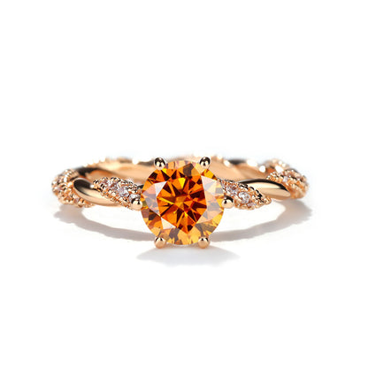 Round Cut Moissanite Ring for Women, 18K Gold-Plated Twist Band Engagement or Promise Ring, Size 9-20