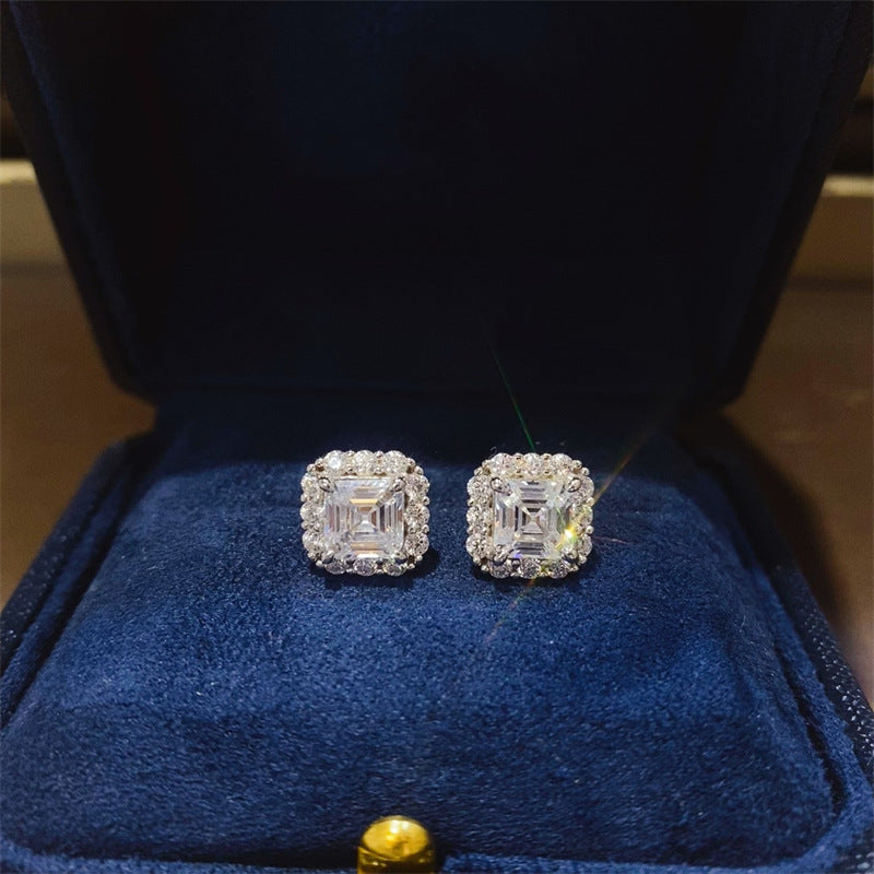 Asscher Cut Moissanite Stud Earrings 2CT Halo Square Earrings for Women product image