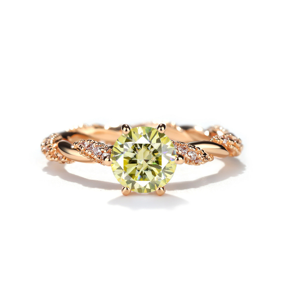 Round Cut Moissanite Ring for Women, 18K Gold-Plated Twist Band Engagement or Promise Ring, Size 9-20 product image