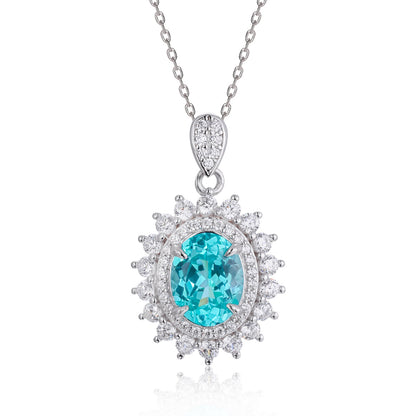 S925 Silver Teal Halo Jewelry Set for Women, Necklace Earrings Ring