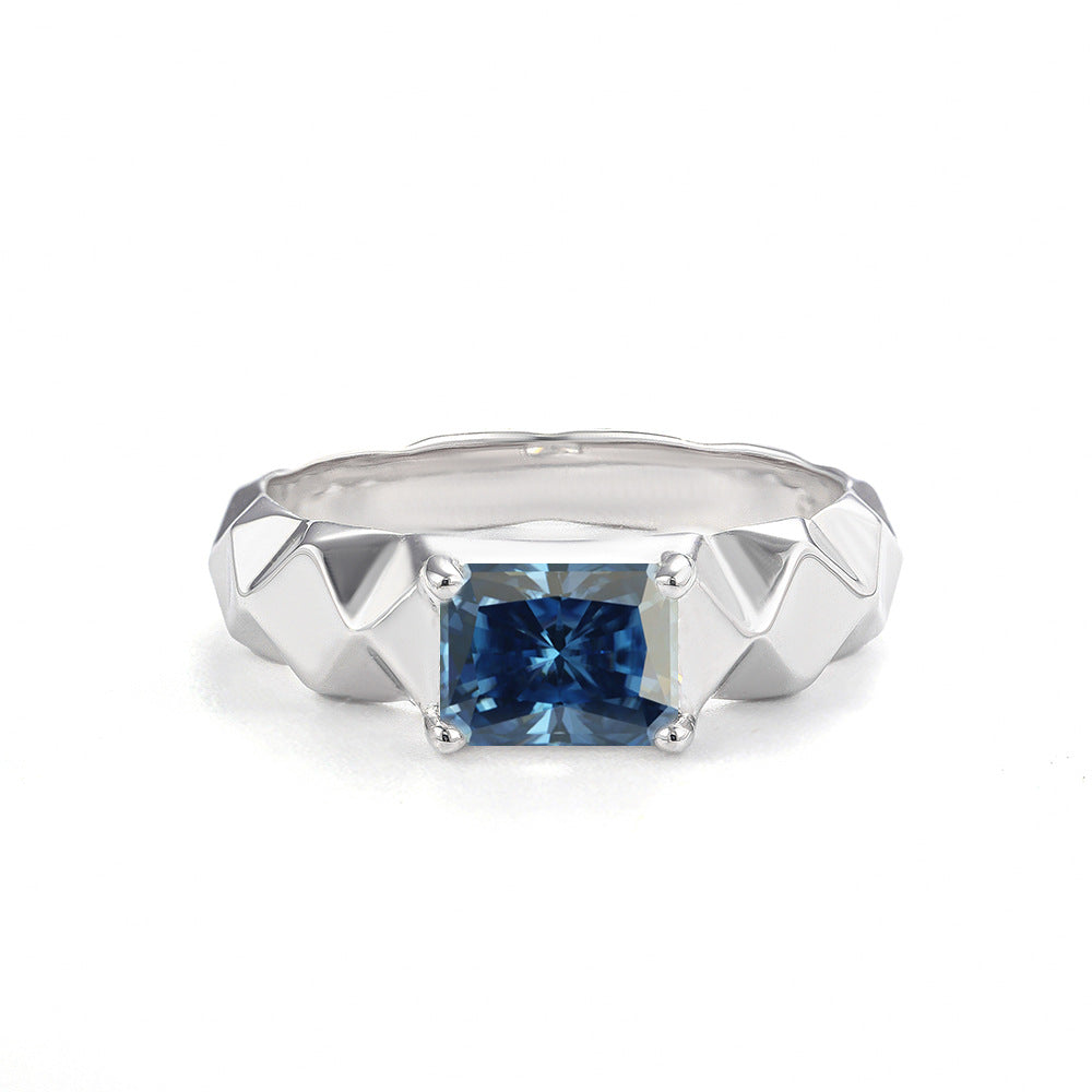 1ct Radiant Cut Moissanite Solitaire Ring, Geometric S925 Silver Band product image