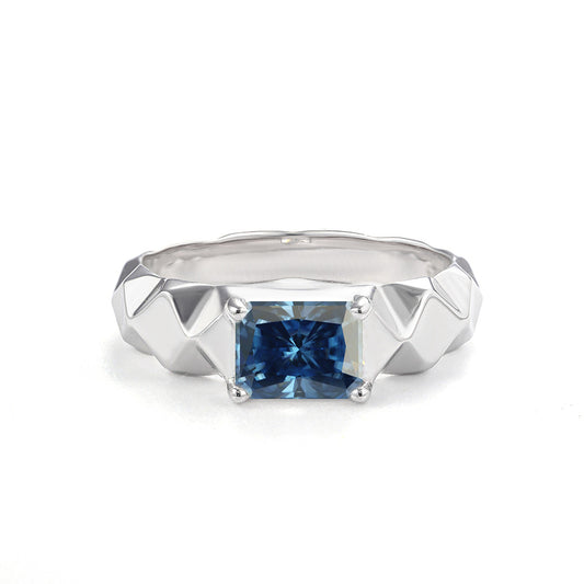 1ct Radiant Cut Moissanite Solitaire Ring, Geometric S925 Silver Band product image