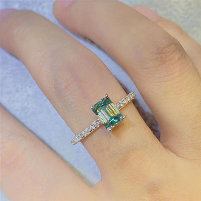 Moissanite Ring for Women, Heart Emerald Cut and Princess Cut Halo Band Ring Gift product image