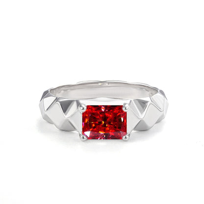1ct Radiant Cut Moissanite Solitaire Ring, Geometric S925 Silver Band