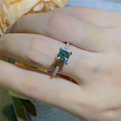 Moissanite Ring for Women, Heart Emerald Cut and Princess Cut Halo Band Ring Gift