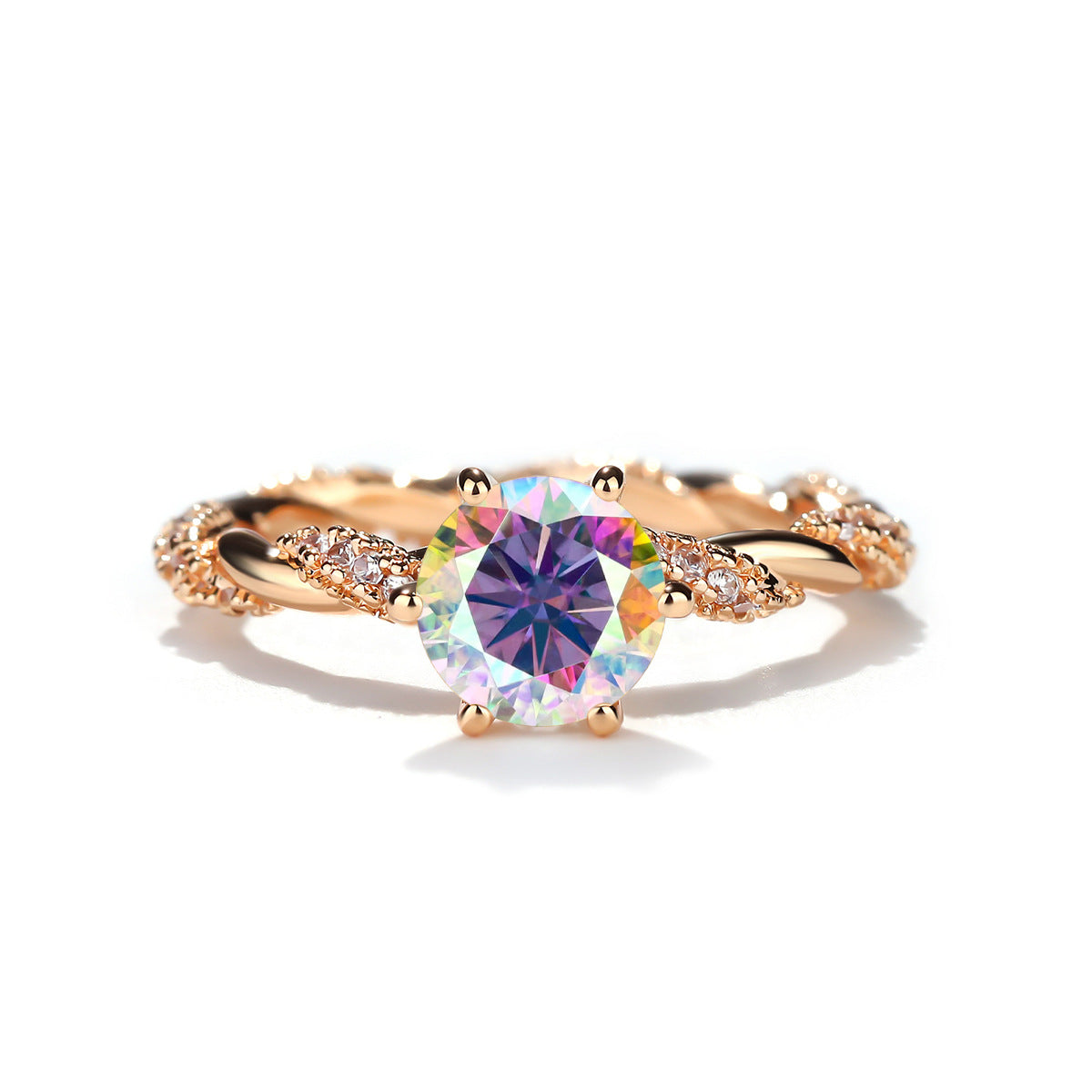 Round Cut Moissanite Ring for Women, 18K Gold-Plated Twist Band Engagement or Promise Ring, Size 9-20 product image