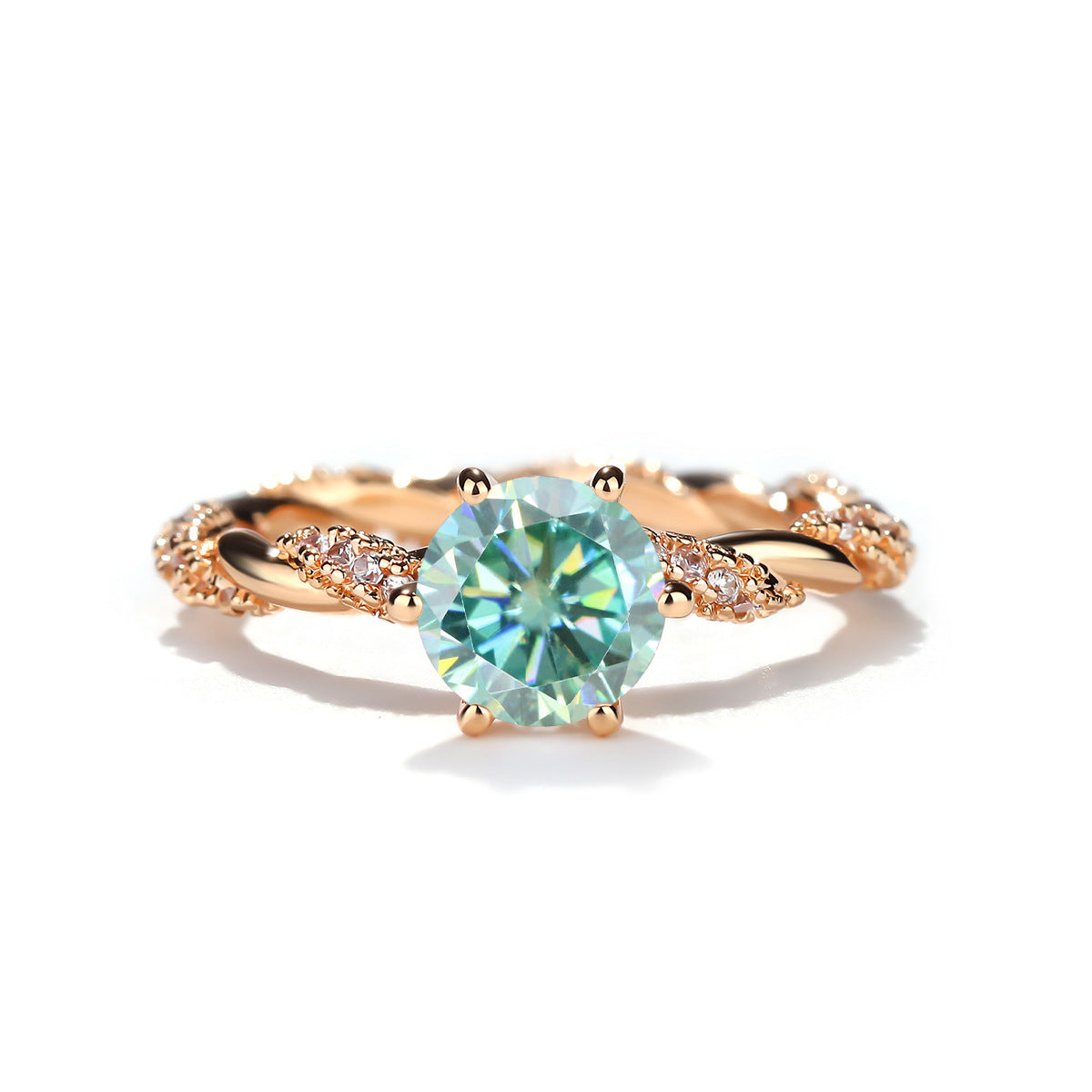 Round Cut Moissanite Ring for Women, 18K Gold-Plated Twist Band Engagement or Promise Ring, Size 9-20 product image