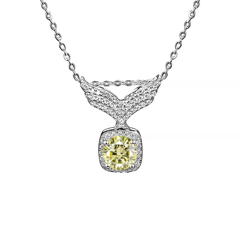 S925 Moissanite Angel Wings Pendant Necklace, Box Chain, Multicolor Stone Options product image