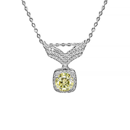 S925 Moissanite Angel Wings Pendant Necklace, Box Chain, Multicolor Stone Options