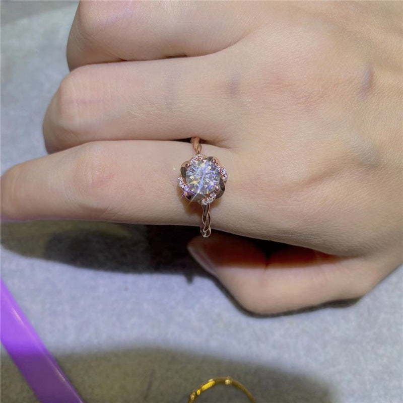 Moissanite Floral Solitaire Ring for Women, Rose Bloom Twist Engagement Style Ring, Sizes 8-19 product image