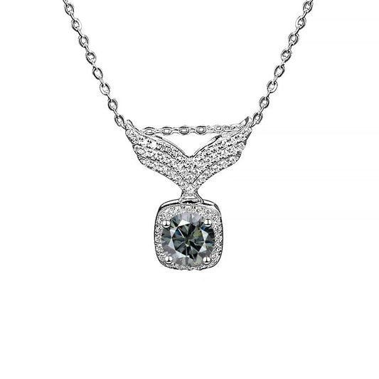 S925 Moissanite Angel Wings Pendant Necklace, Box Chain, Multicolor Stone Options product image