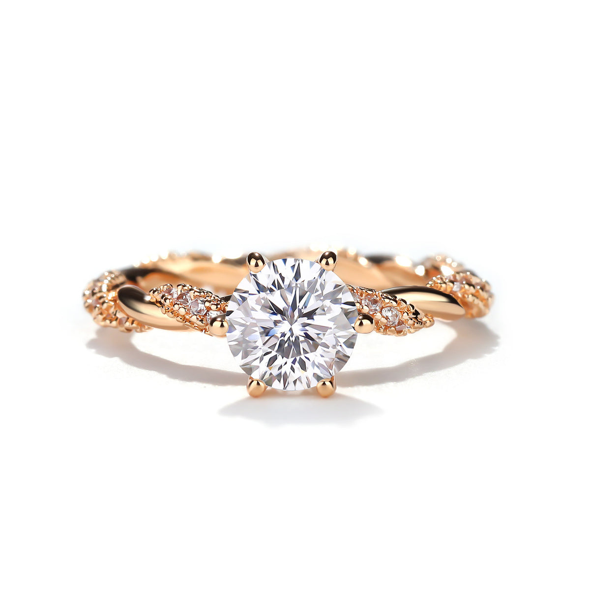 Round Cut Moissanite Ring for Women, 18K Gold-Plated Twist Band Engagement or Promise Ring, Size 9-20 product image