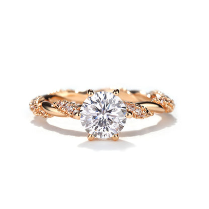 Round Cut Moissanite Ring for Women, 18K Gold-Plated Twist Band Engagement or Promise Ring, Size 9-20