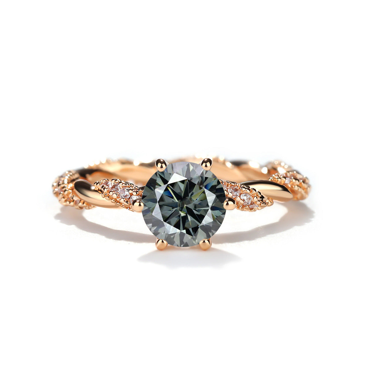 Round Cut Moissanite Ring for Women, 18K Gold-Plated Twist Band Engagement or Promise Ring, Size 9-20 product image