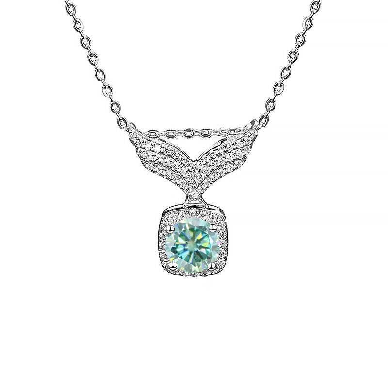 S925 Moissanite Angel Wings Pendant Necklace, Box Chain, Multicolor Stone Options product image