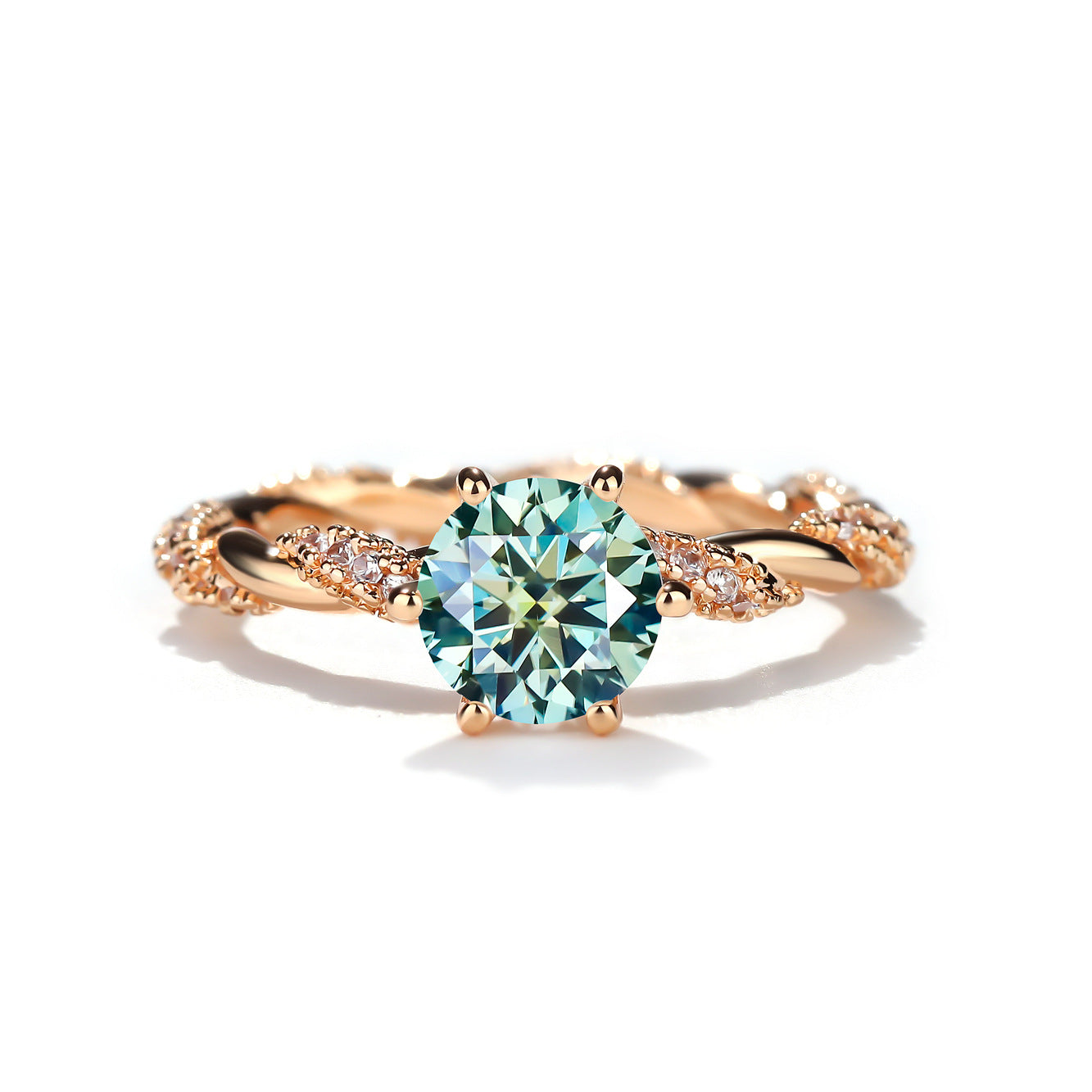 Round Cut Moissanite Ring for Women, 18K Gold-Plated Twist Band Engagement or Promise Ring, Size 9-20 product image