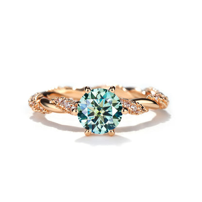 Round Cut Moissanite Ring for Women, 18K Gold-Plated Twist Band Engagement or Promise Ring, Size 9-20