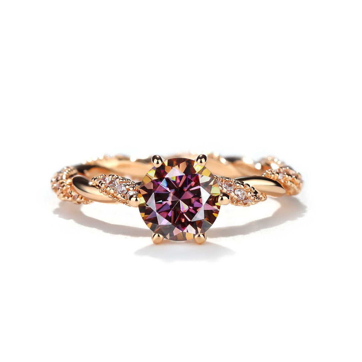 Round Cut Moissanite Ring for Women, 18K Gold-Plated Twist Band Engagement or Promise Ring, Size 9-20 product image
