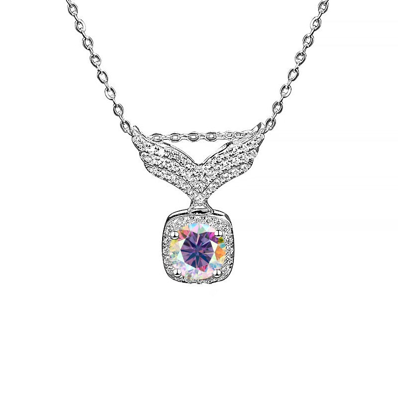 S925 Moissanite Angel Wings Pendant Necklace, Box Chain, Multicolor Stone Options product image