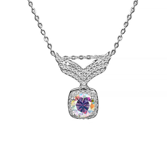 S925 Moissanite Angel Wings Pendant Necklace, Box Chain, Multicolor Stone Options alternate product image