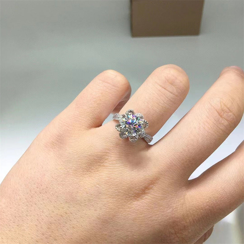 Women’s Flower Halo Moissanite Ring, 1CT/2CT Round Center Stone, Sizes 9-20 product image