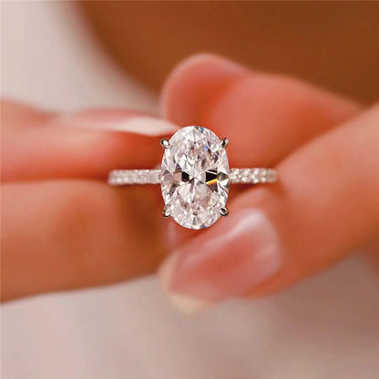 Oval Cut Moissanite Ring with Pavé Band for Women, European American Style Promise Ring