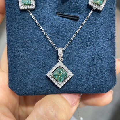 925 Silver Moissanite Geometric Pendant Necklace for Women