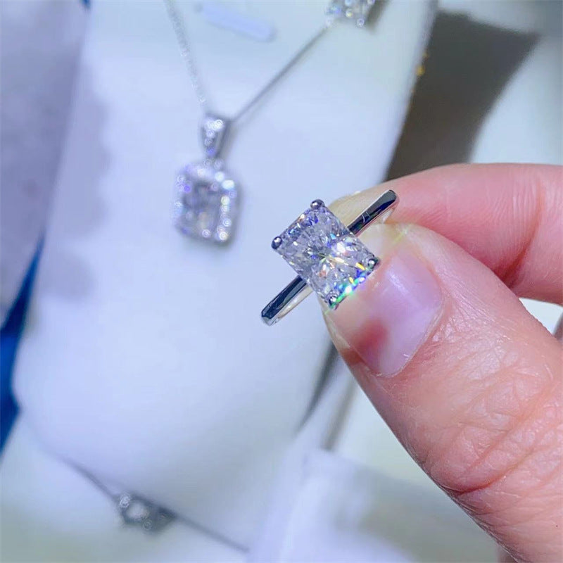 Radiant Cut Moissanite Jewelry Set Necklace Pendant Ring Stud Earrings for Women product image