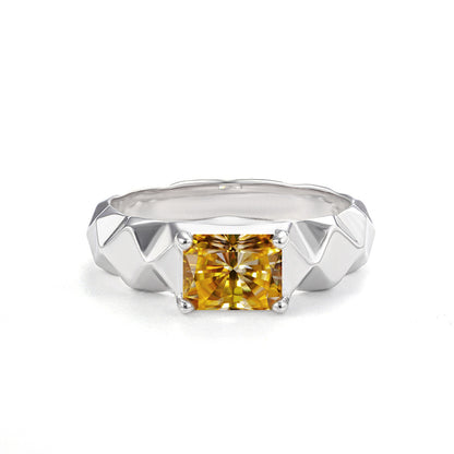 1ct Radiant Cut Moissanite Solitaire Ring, Geometric S925 Silver Band